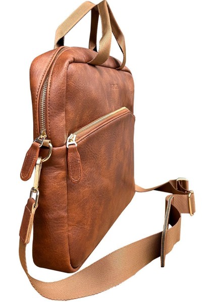 Darbe Korumalı, Laptop Çantası Coffee 15.6" Inç Macbook Çantası 39X30X4 cm Vegan Deri Kahverengi fırsatları