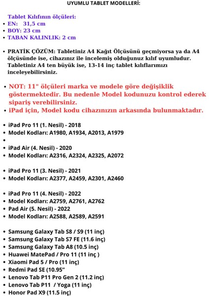 11,5 Inç Tablet Kılıf iPad, Galaxy, Lenovo, Huawei 31,5x23x2 cm Vegan Deri Şal Taba indirimleri