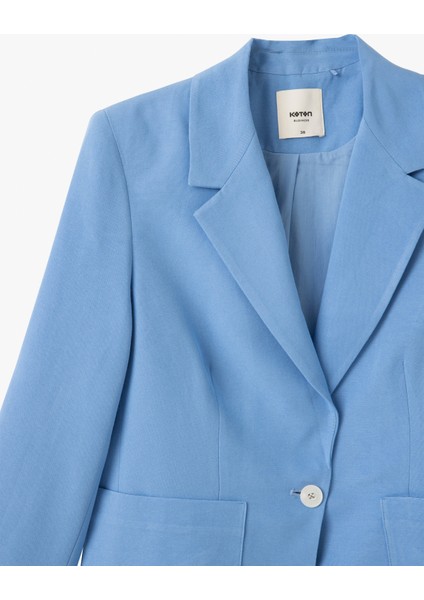 Viskon Keten Karışımlı Düğmeli Uzun Kollu Cepli Kruvaze Blazer Ceket modelleri