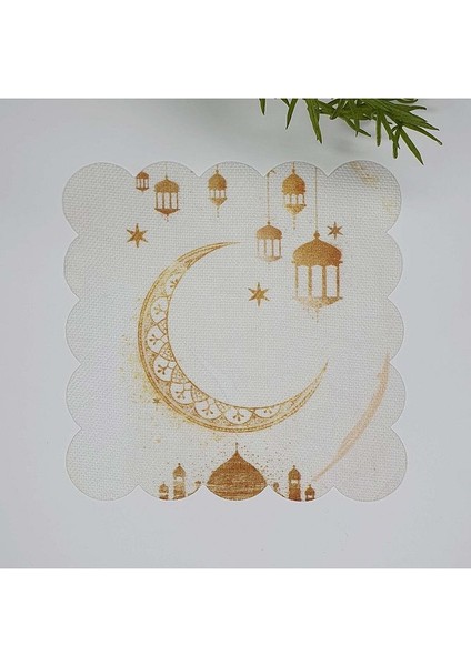 Islami Motifler Tasarımlı Ramazan Temalı Kumaş Kokteyl Peçetesi 1 Adet