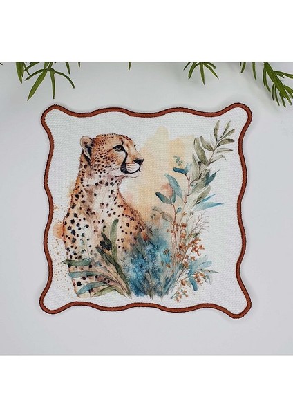 Sulu Boya Asil Çita ve Yaprak Tasarımlı Nakış Kenar Kokteyl Peçetesi 1 Adet