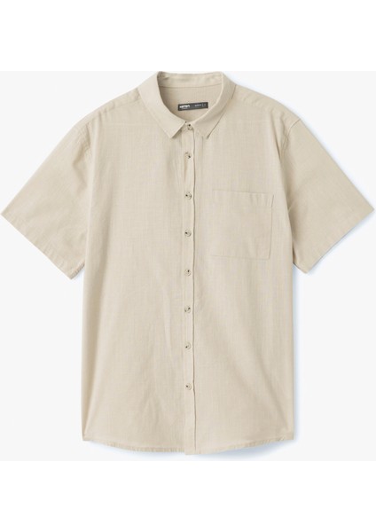 Kısa Kollu Pamuklu Cep Detaylı Slim Fit Gömlek