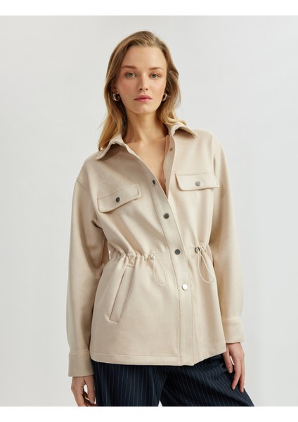 Beli Elastik Bağcık Detaylı Uzun Kollu Cepli Ceket fiyatları