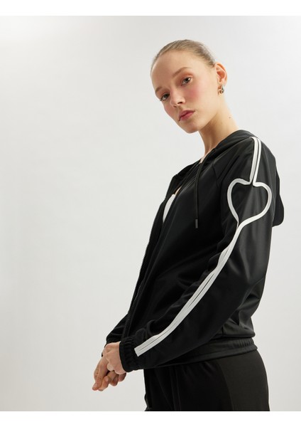 Kapüşonlu Şerit Detaylı Fermuarlı Spor Sweatshirt