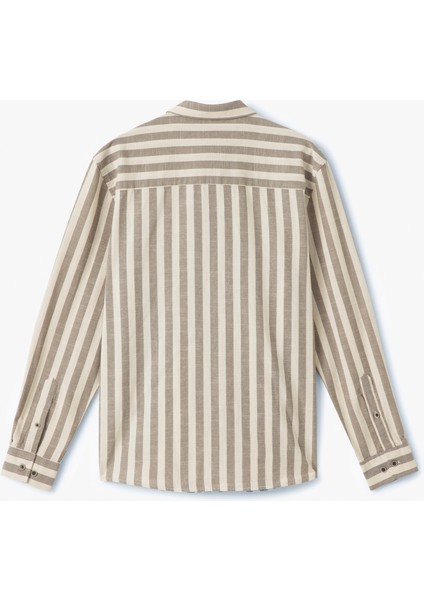 Düğmeli Pamuklu Klasik Uzun Kollu Çizgili Gömlek fiyatları