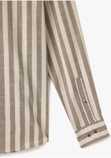 Düğmeli Pamuklu Klasik Uzun Kollu Çizgili Gömlek fırsatları