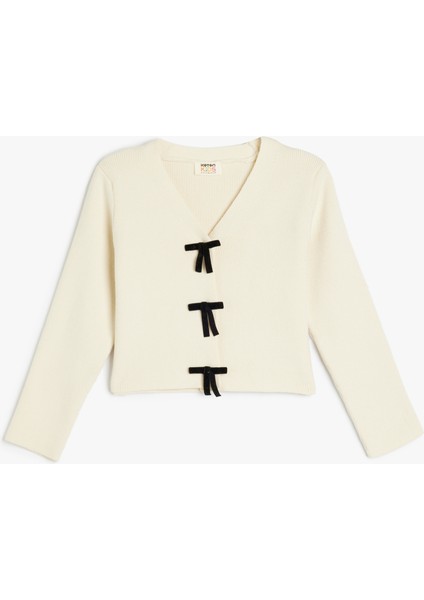 Uzun Kollu Fiyonk Detaylı V Yaka Triko Hırka