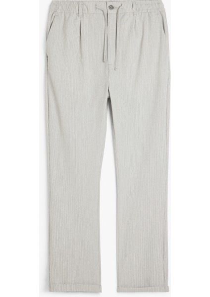 Katlamalı Paça Viskon Karışımlı Düğmeli Beli Bağcıklı Slim Fit Pantolon