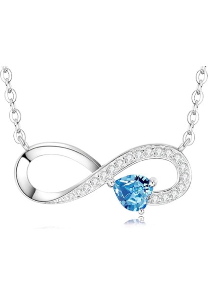 Swarovski Zirconia Kalp ve Sonsuzluk Kadın Kolye 925K Gerçek Gümüş Londan Blue Zirconia