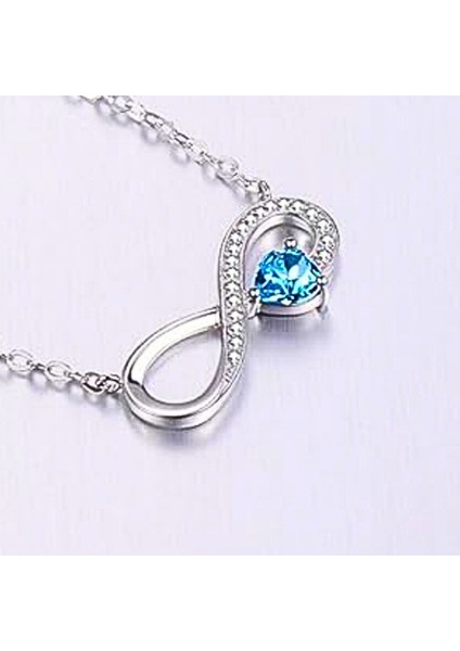 Swarovski Zirconia Kalp ve Sonsuzluk Kadın Kolye 925K Gerçek Gümüş Londan Blue Zirconia fiyatları