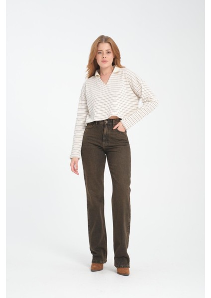 Kadın V Yaka Çizgili Sweatshirt - Rahat ve Şık Günlük Giyim Seçeneği modelleri