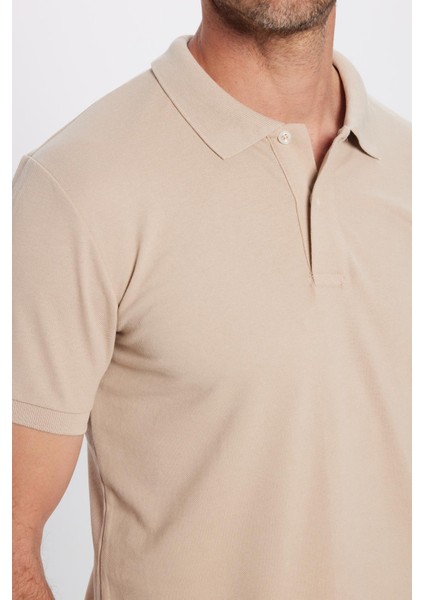Erkek Slim Fit Dar Kesim Pamuklu Yumuşak Dokulu Serin Tutan Kumaş Düz Pike Taş Renk Polo Yaka Tişört modelleri