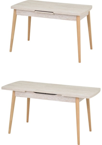 Avanos Ahşap Açılır Kapanır Mdf Traverten Mutfak MASASI - 70X120+30 cm