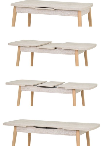 Avanos Ahşap Açılır Kapanır Mdf Traverten Mutfak MASASI - 70X120+30 cm