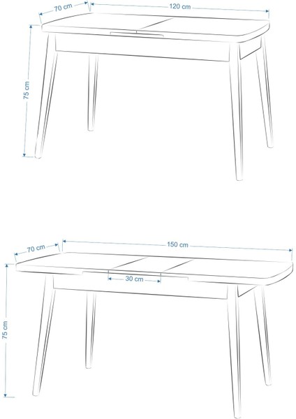 Avanos Ahşap Açılır Kapanır Mdf Traverten Mutfak MASASI - 70X120+30 cm