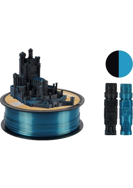 Çift Renk Silk PLA Filament - Siyah & Mavi - 1.75MM - 1kg