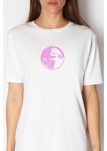 Denge Kedileri Beyaz Kısa Kollu Penye T-Shirt Elbise fiyatları