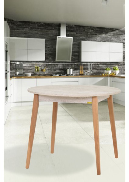 Avanos Yuvarlak Sabit Mdf Traverten Mutfak Masası - Q90 cm