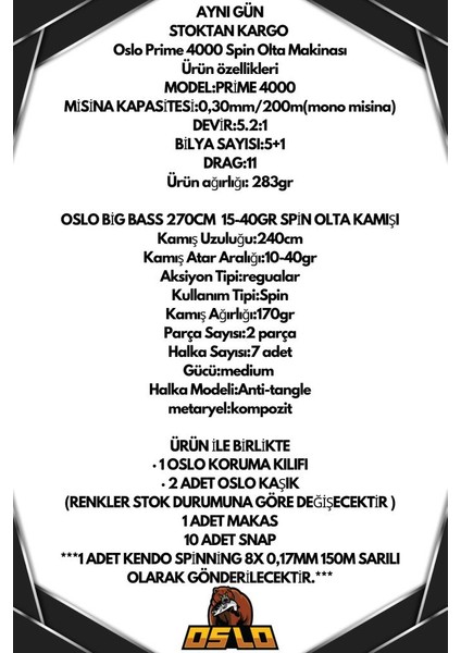 Prime 4000 Oslo Big Bass 240CM 10-40GR 8 Örgü Spin Olta Seti fiyatları