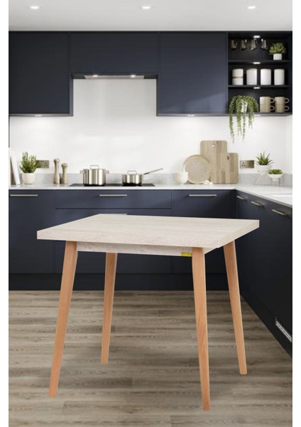 Avanos Sabit Mdf Traverten Kare Ahşap Mutfak Masası - 80X80 cm