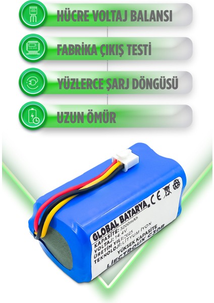 Liectroux C30B Uyumlu Akıllı Robot Süpürge Bataryası 14.4v 3200mAh Li-ion Pil (Yüksek Kapasite)