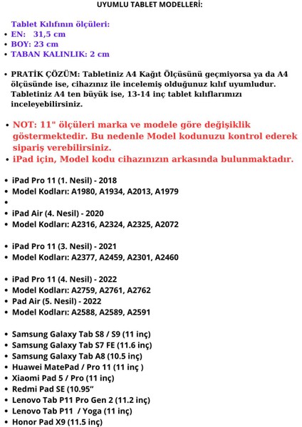 Tablet Kılıfı, 11" &11.5 Inç Su Geçirmez, Darbe Korumalı, Desen Baskılı, Kılıf, Vegan Deri indirimleri