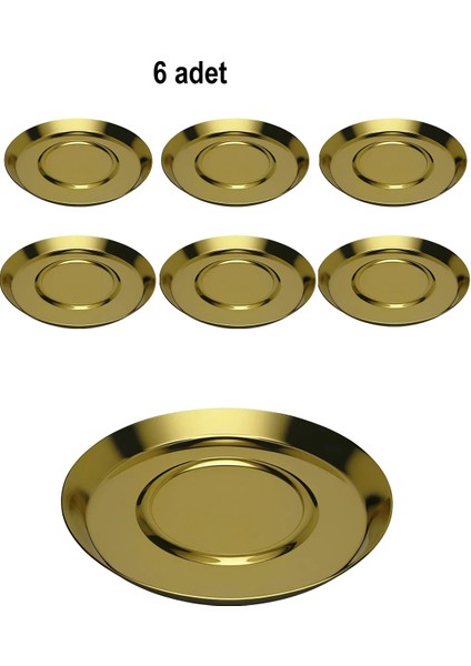 Titanyum Kaplama Yuvarlak 6'lı Gold Çay Tabağı fiyatları