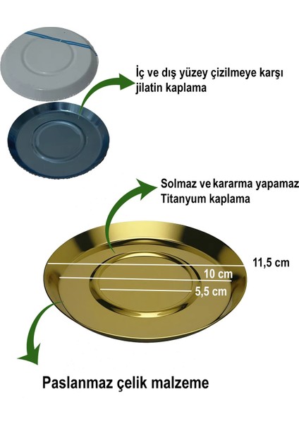 Titanyum Kaplama Yuvarlak 6'lı Gold Çay Tabağı modelleri