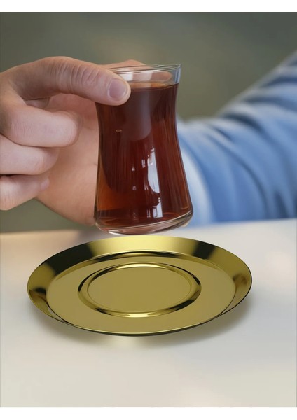 Titanyum Kaplama Yuvarlak 6'lı Gold Çay Tabağı fırsatları