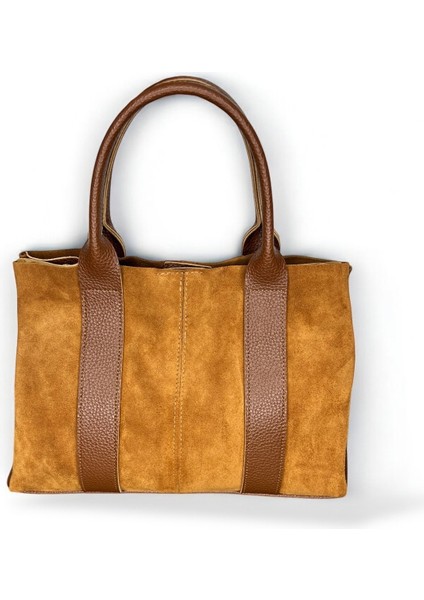 Kadın Leopar Desenli Hakiki Süet Deri El ve Omuz Çantası