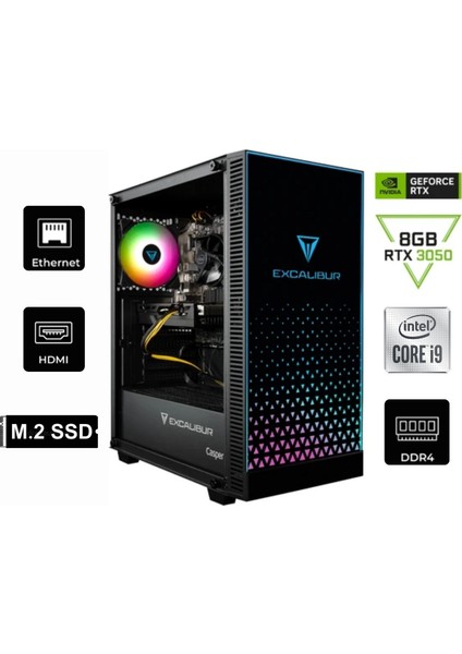 Excalibur Intel Core I9 12900F E65H.121F-8V50X-0FC-183 40GB 2tb RTX3050 Windows 11 Pro Masaüstü Bilgisayar