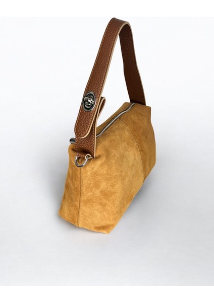 Kadın Hakiki Süet Deri Kahverengi El ve Omuz Çantası