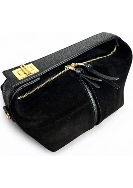 Kadın Hakiki Süet Deri Siyah Renkli El ve Omuz Çantası fiyatları