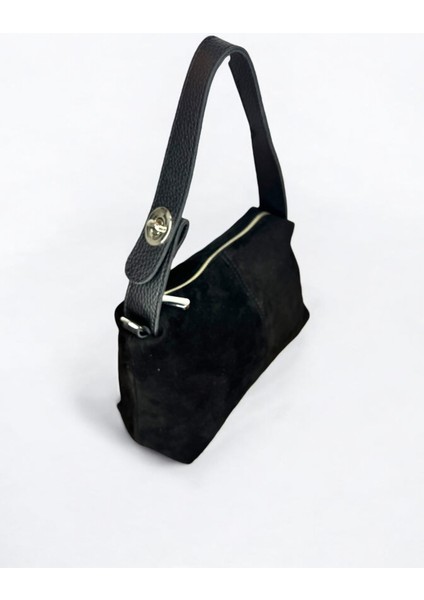 Kadın Hakiki Süet Deri Siyah Renkli El ve Omuz Çantası
