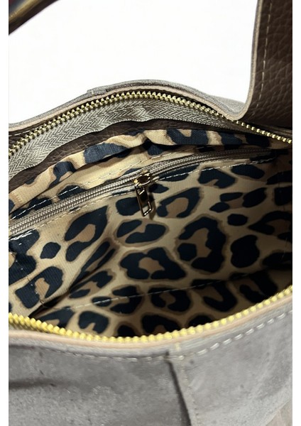 Hakiki Süet Deri Metal Tutma Saplı Gri Renkli Kadın El ve Omuz Çantası modelleri