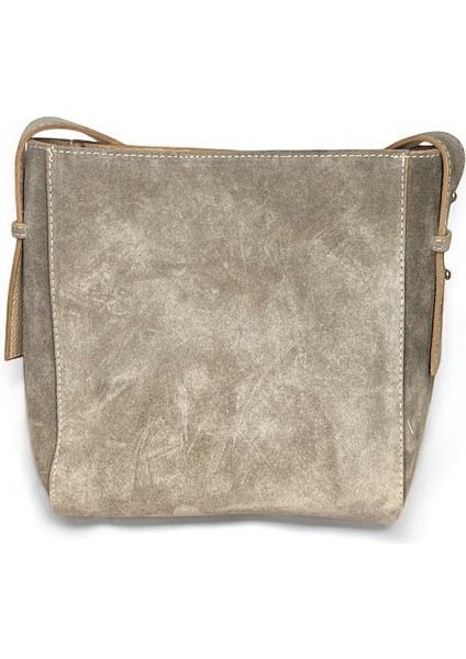 Kadın Hakiki Süet Deri Gri Renkli El ve Omuz Çantası