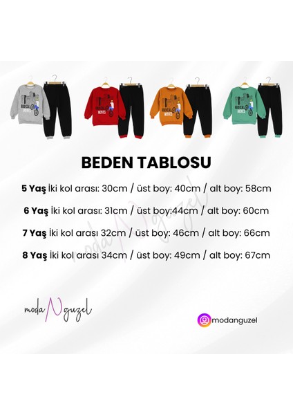 Erkek Çocuk 3 Ip Şardonlu Bisikletli Eşofman Takım
