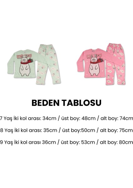 Kız Çocuk Yumuşacık Pamuklu Ayıcık Desenli Pijama Takımı