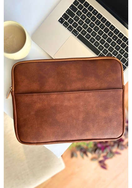 Tablet Kılıf Coffee Ipad, Galaxy, Lenovo, Huaweı 11 Inç 31,5X23X2 cm Vegan Deri Kılıf Kahve
