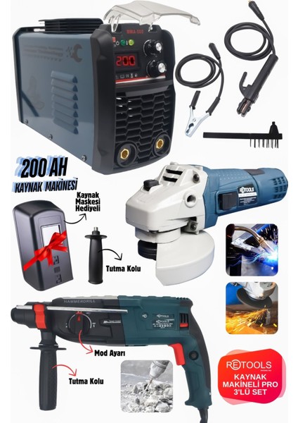 Kaynak Makineli Elektrikli 3'lü Set