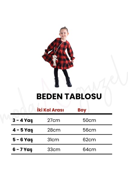 Kız Çocuk Oduncu Ekose Ayıcıklı Elbise