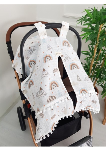 Bulut Gökkuşağı Ponponlu Puset Örtüsü