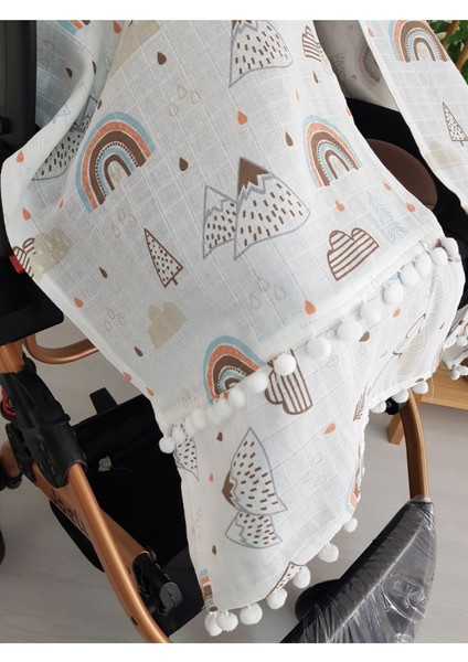 Bulut Gökkuşağı Ponponlu Puset Örtüsü modelleri