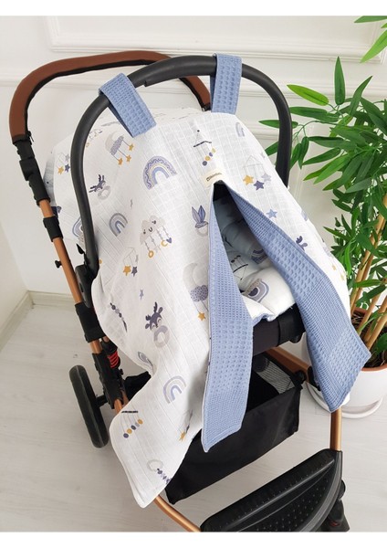 Müslin Pike Çift Kat Puset Örtüsü, Minderli Bebek Çift Kat Kışlık Puset Örtüsü, %100 Pamuklu