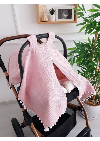 Waffle Pikeli Fermuarlı Bebek Puset Örtüsü ve Çift Taraflı Bebek Puset Minderi