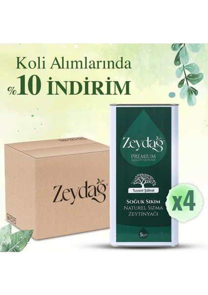 Lezzet Şöleni 5 Lt Soğuk Sıkım Naturel Sızma Zeytinyağı 4'lü Koli