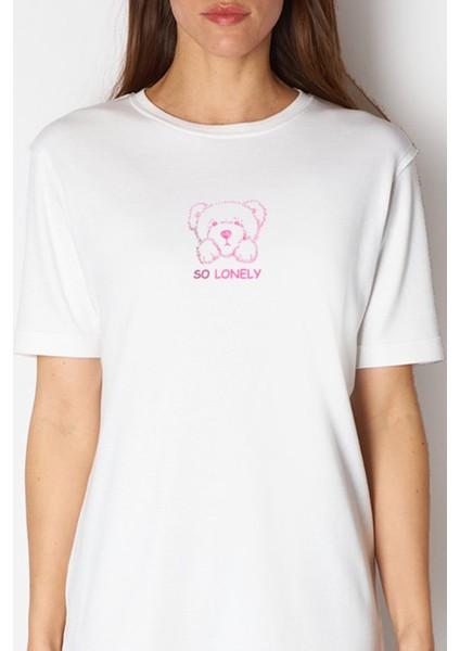Yalnız Teddy Beyaz Kısa Kollu Penye T-Shirt Elbise fiyatları