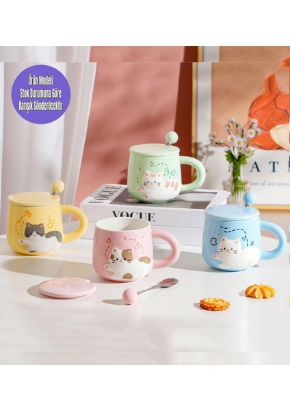 Pastel Renkli Sevimli Kedi Seramik Kupa