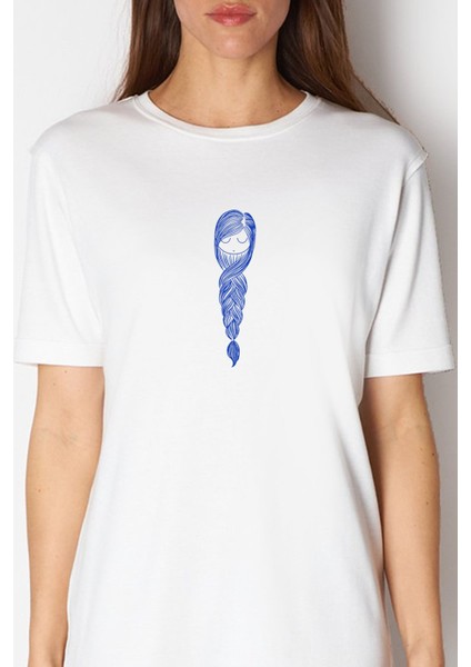 Örgü Saçlar Beyaz Kısa Kollu Penye T-Shirt Elbise fiyatları