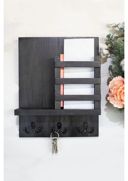 Portmanto Askılık Modern Anahtarlık Ahşap Antre Duvar Rafı DRESUAR-SIYAH(WDN-306)